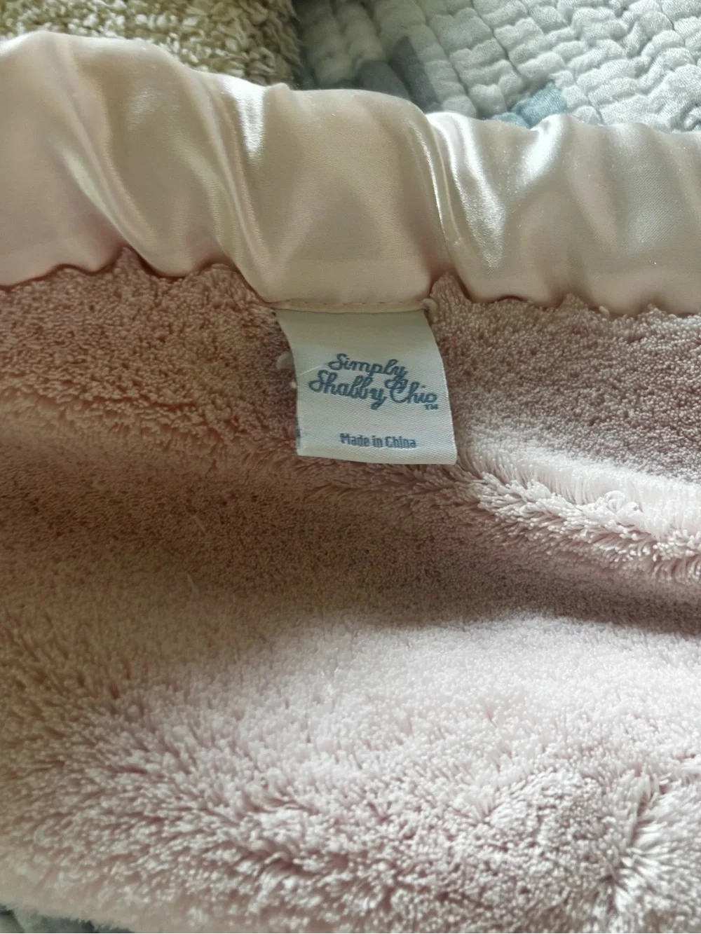 Simply Shabby Chic Soft Blush Plush Queen Blanket with Satin Trim